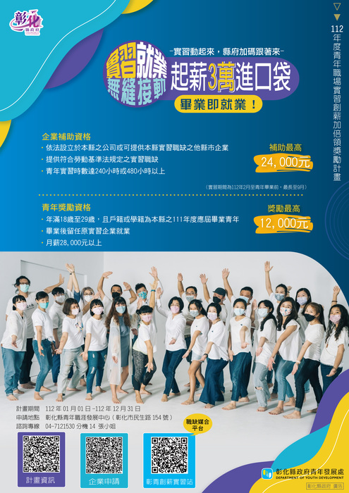 112年度青年職場實習創薪加倍領獎勵計畫圖片