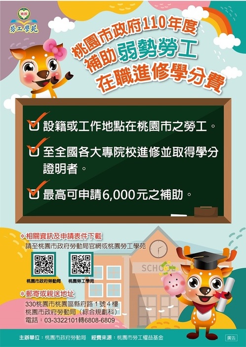 [就輔組]桃園市政府110年度補助弱勢勞工在職進修學分費圖片