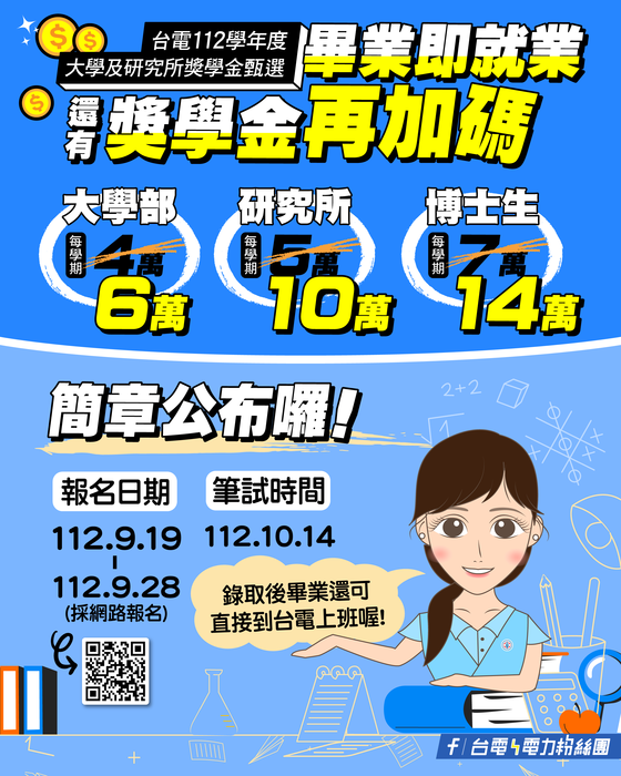 台灣電力公司設置112 學年度大學及研究所獎學金甄選圖片