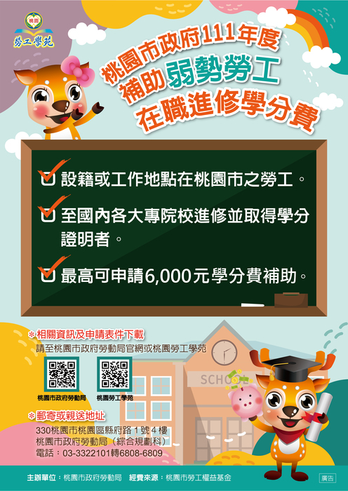 111年補助弱勢勞工在職進修學分費圖片