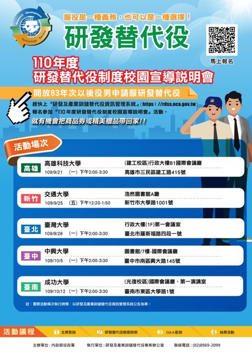 [就輔組]轉知110年度研發替代役制度校園宣導說明會，開始受理報名囉！圖片