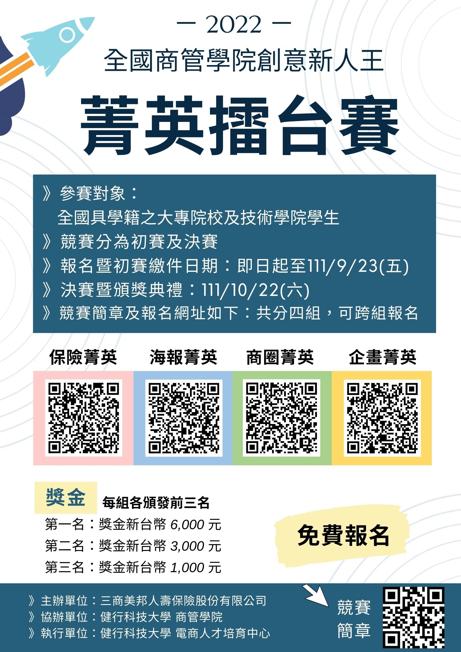 「2022全國商管學院創意新人王-菁英擂台賽」競賽海報
