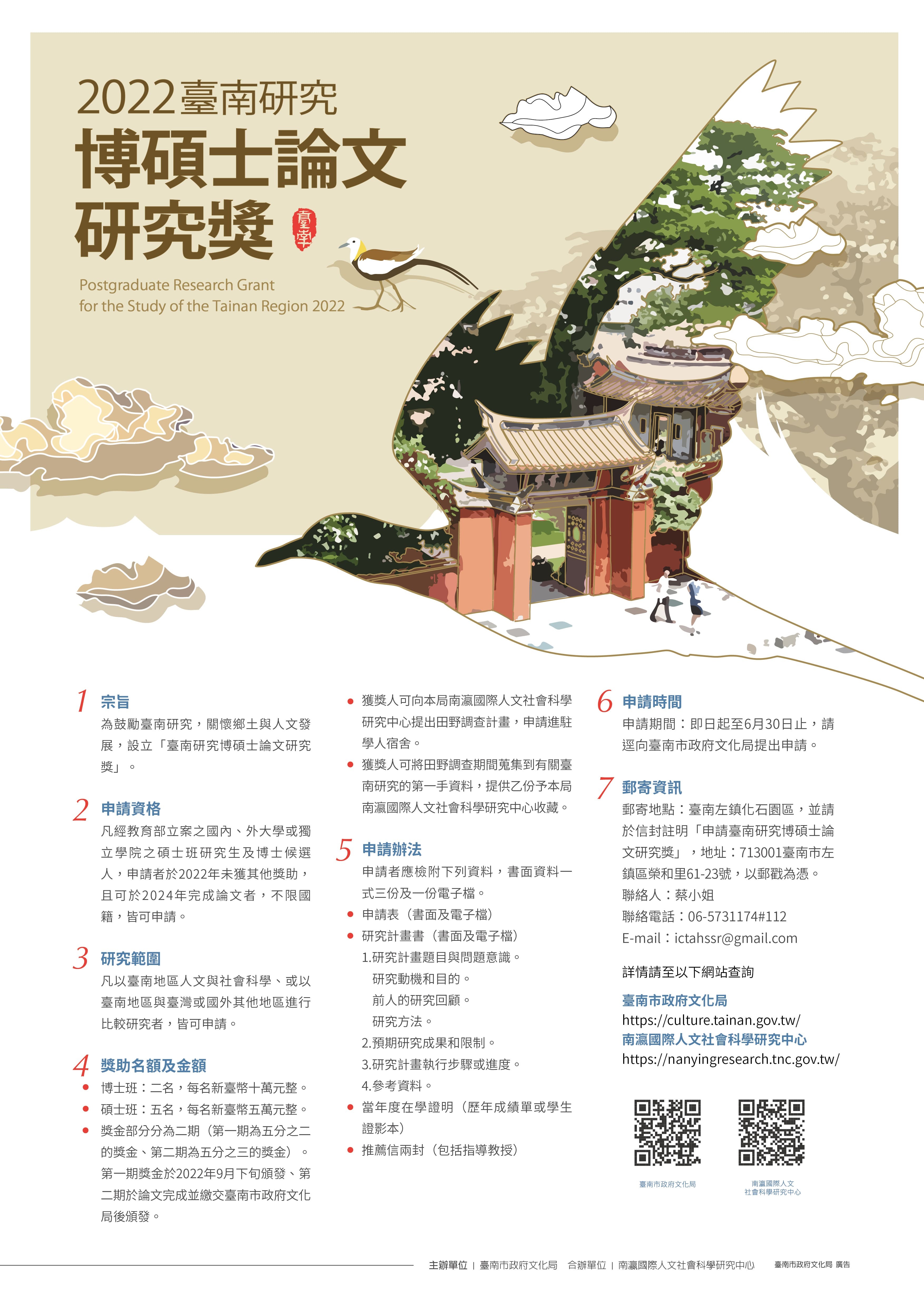 2022臺南研究博碩士論文研究獎海報